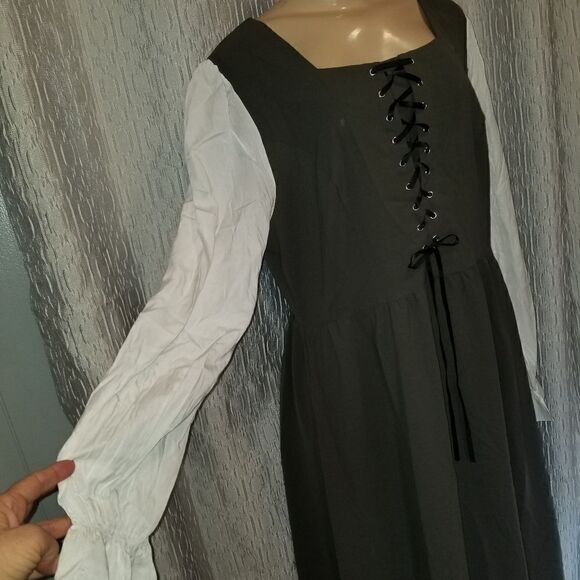 Colonial Contrast Color Dress Square Neck A-Line Dress green - Picture 10 of 15